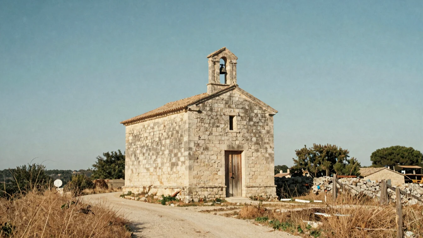 Small stone chapel on a quiet path outside a Provençal hill villa